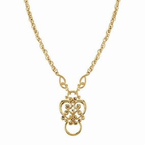 1928 Jewelry Heart Filigree Badge & Eyeglass Holder Chain Necklace 28"