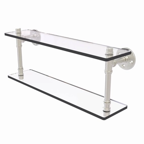 22" Double Glass Shelf, Satin Nickel Finish
