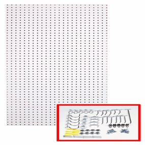 24 In. W x 48 In. H x 1/4 In. D Custom Painted Blissful White Heavy Duty Tempered Round Hole Pegboards with 36 pc. Locki