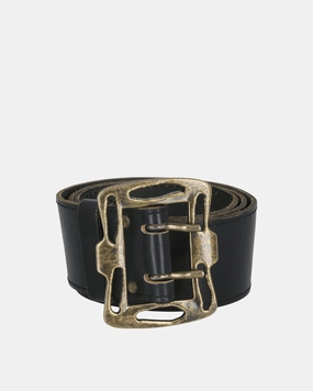 Big Golden Buckle Leather Belt Black