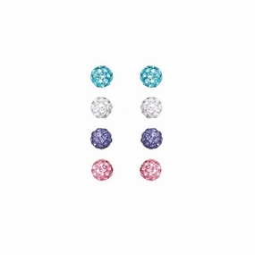 Brilliance Fine Jewelry S900240RRM.WM Sterling Silver Multi Crystal Ball 4 Piece Earring Set