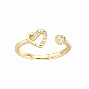 Gold Plated Open Ring with CZ and CZ Heart