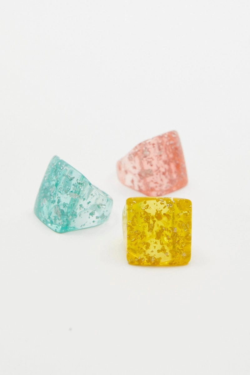 Multi 3 Piece Chunky Glitter Ring Set