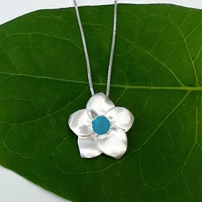 Turquoise Flower Necklace - Sterling Silver, Indonesia